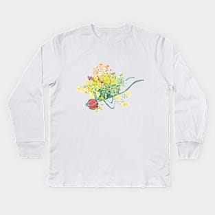 colorful flowers in green handcart Kids Long Sleeve T-Shirt